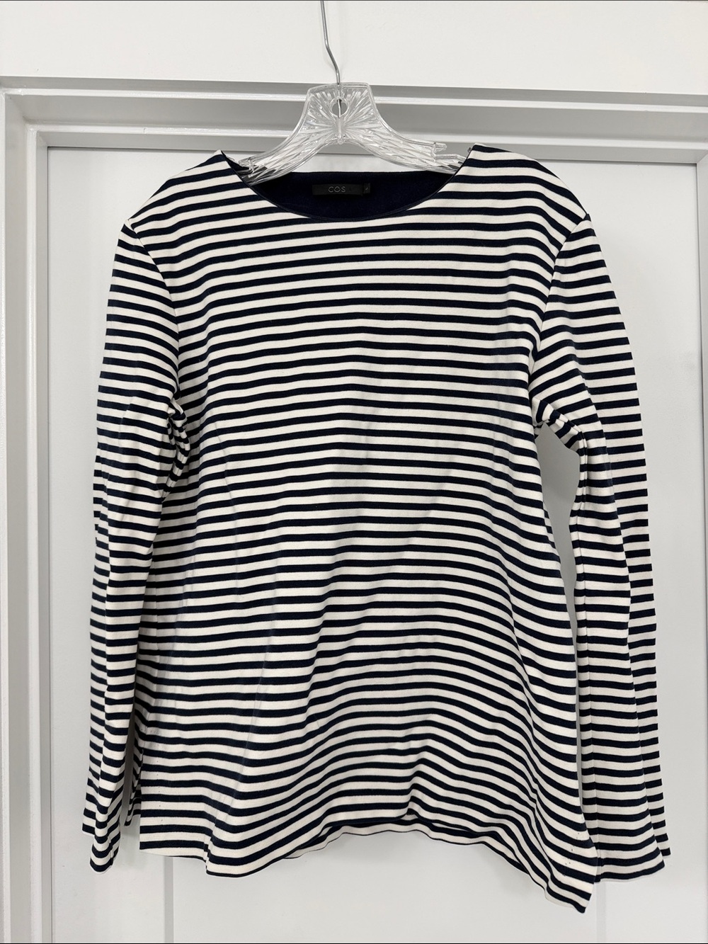 COS Navy and White Striped Long Sleeve Top